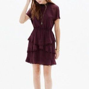Madewell Radiant Plum Tiered Ruffle Chiffon Dress Size 12